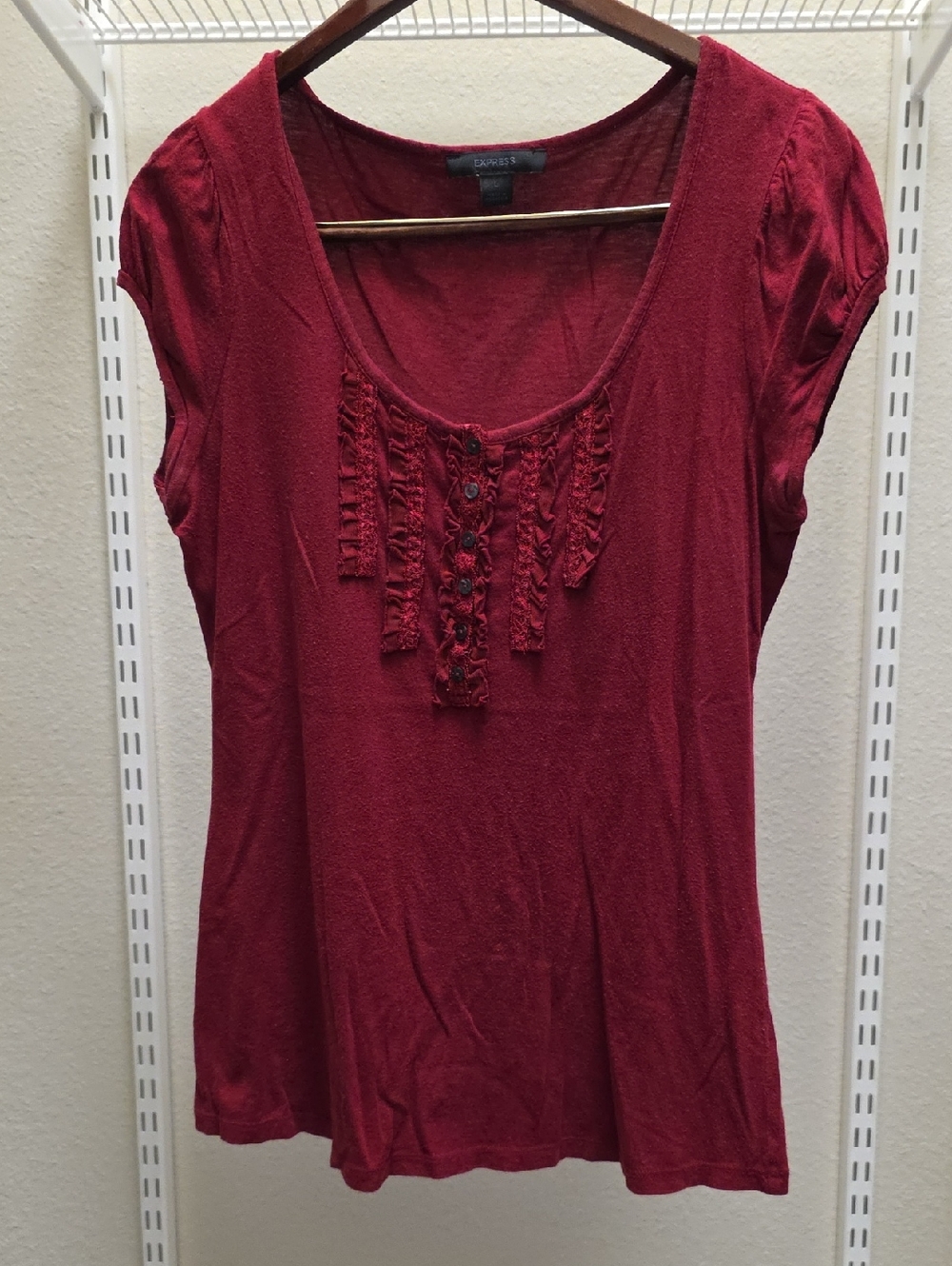 Express Women's Deep Red Ruffle Button Scoop Neck Camisole